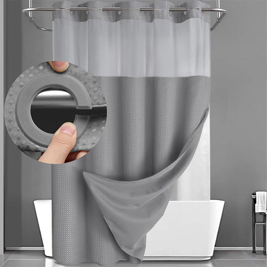 💕Perfectly fits various shower spaces.-Hook free shower curtain set double-layer